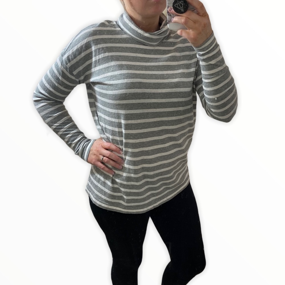 JCREW Gray & White Striped Turtleneck